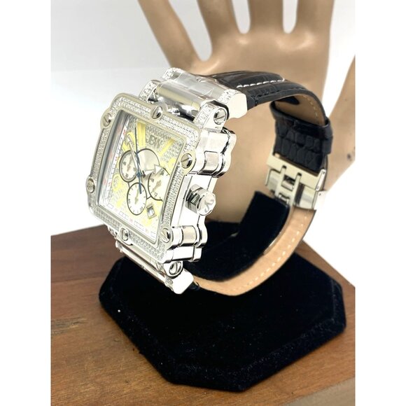 JBW Men's Watch JB6215 Phantom Diamond Quartz Silver Square 42mm Black Leather - Picture 2 of 14